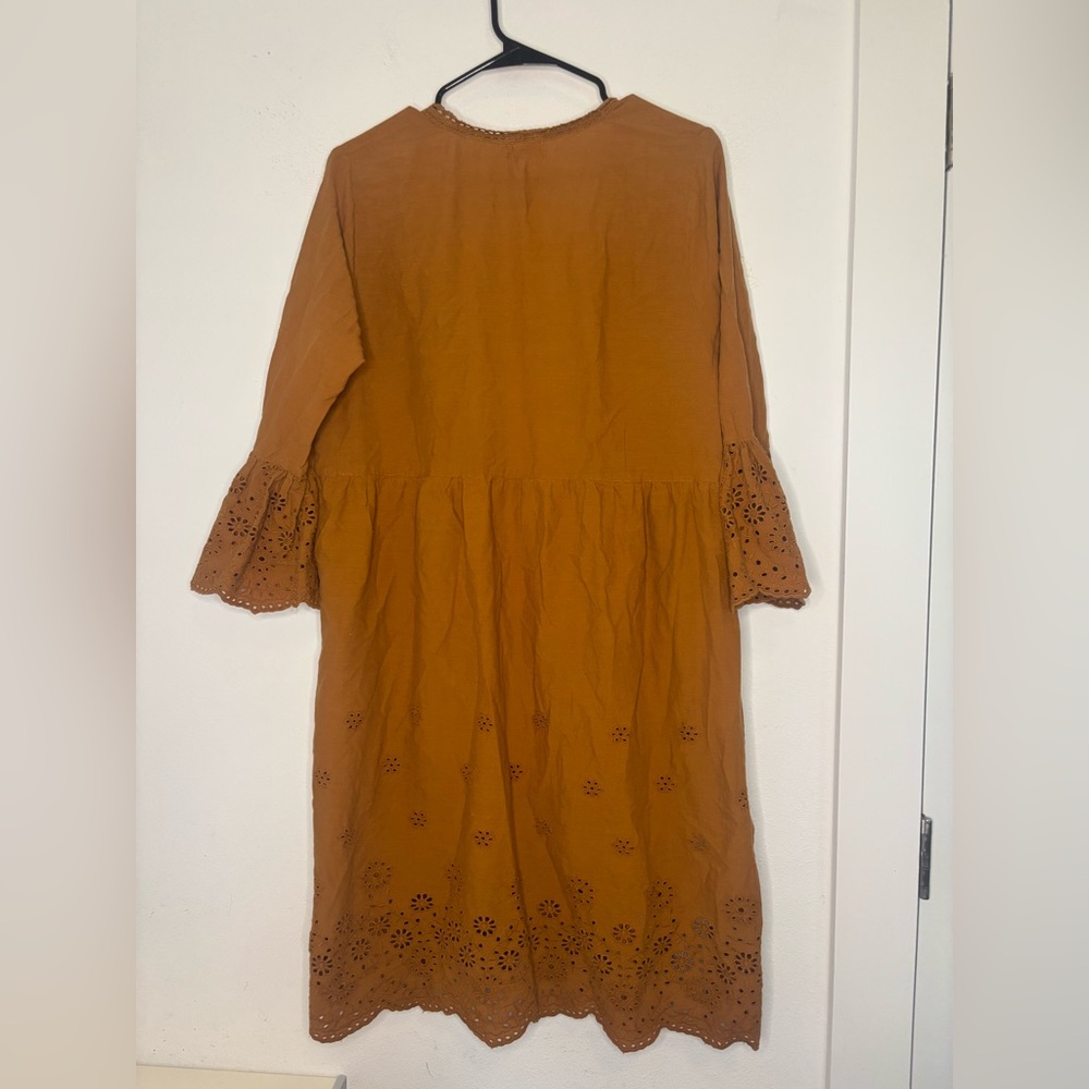 WORLD MARKET LONG LINED BURNT ORANGE EMBROIDERED OPEN FRONT CARDIGAN SZ L/XL - Picture 5 of 8